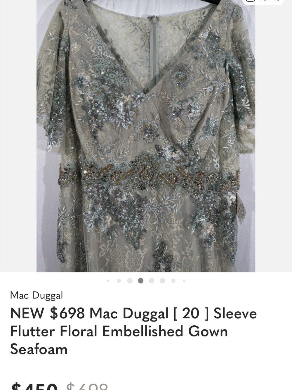 Mac Duggal Seafoam Floral Embellished Flutter-Sleeve Gown - Picture 8 of 13